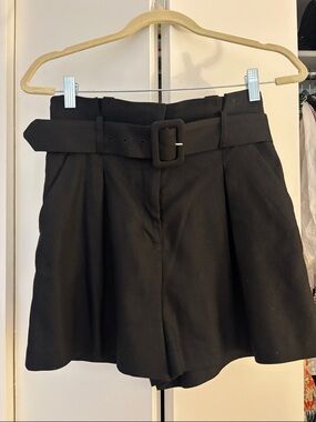 Veronica Beard Black Ashford Shorts with Belt Detail